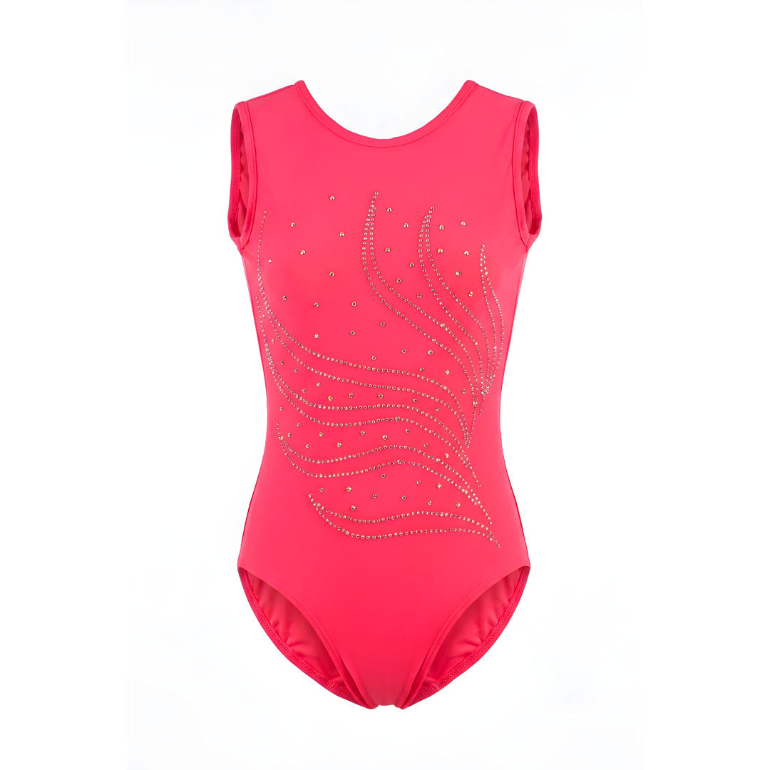 Agonistiko Kormaki Enorganis Gymnastikis Refresh Flames Leotard Lycra Fluorescent Coral MelizDanceShop