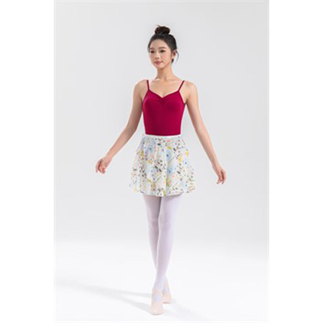 Fousta Mpaletou Gynaikeia Floral Dux Dance 4ΒXH Women Fashion Ballet Skirt Wrap Around Chiffon White with Pastel Flowers MelizDanceShop