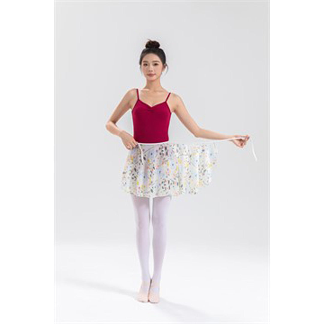Fousta Mpaletou Gynaikeia Floral Dux Dance 4ΒXH Women Fashion Ballet Skirt Wrap Around Chiffon White with Pastel Flowers Open MelizDanceShop