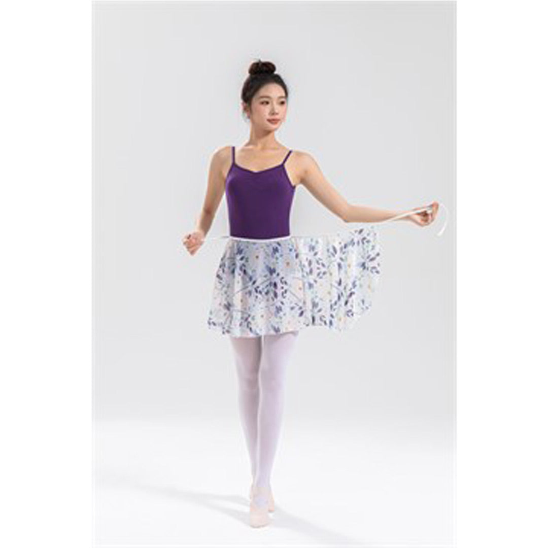 Fousta Mpaletou Gynaikeia Floral Dux Dance 4CXH Women Fashion Ballet Skirt Wrap Around Chiffon White with Purple Flowers 2 MelizDanceShop