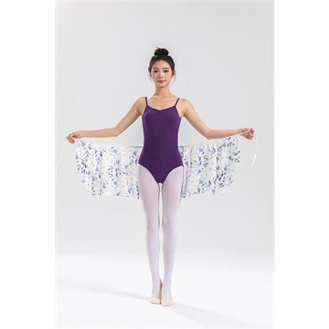 Fousta Mpaletou Gynaikeia Floral Dux Dance 4CXH Women Fashion Ballet Skirt Wrap Around Chiffon White with Purple Flowers 3 MelizDanceShop
