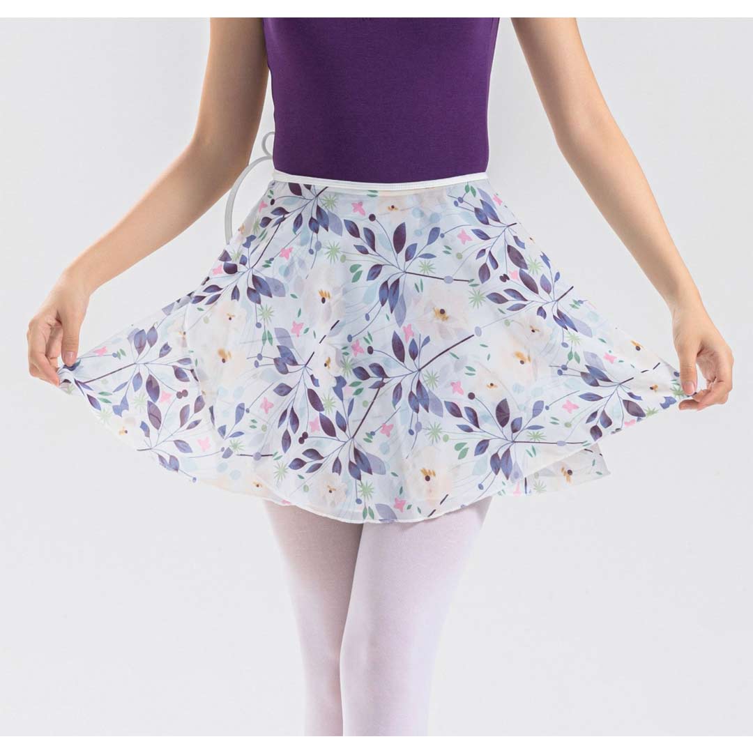 Fousta Mpaletou Gynaikeia Floral Dux Dance 4CXH Women Fashion Ballet Skirt Wrap Around Chiffon White with Purple Flowers Zoom MelizDanceShop