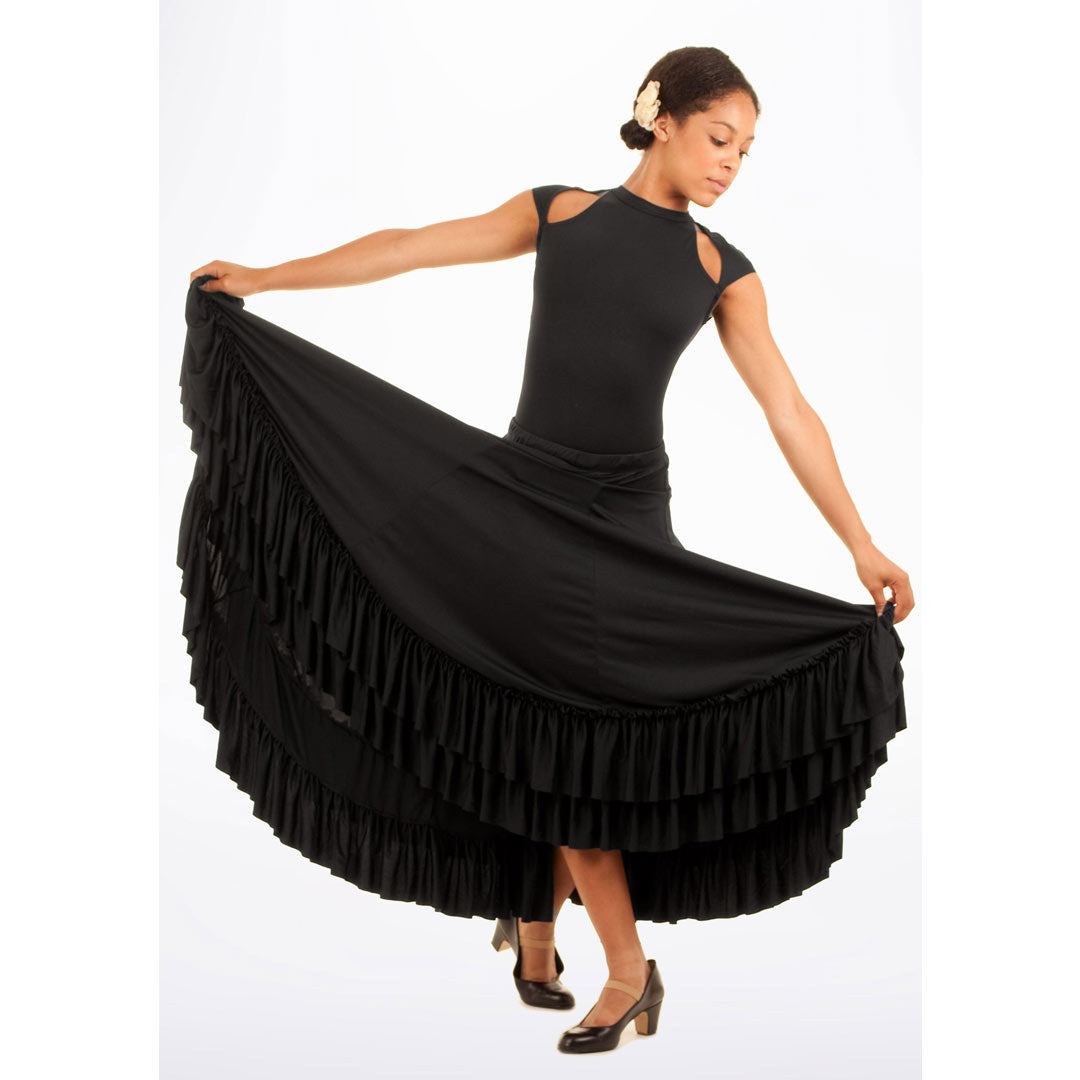 Fousta Xorou Flamenco Gynaikeia Capezio FLM101 Black Mat MelizDanceShop