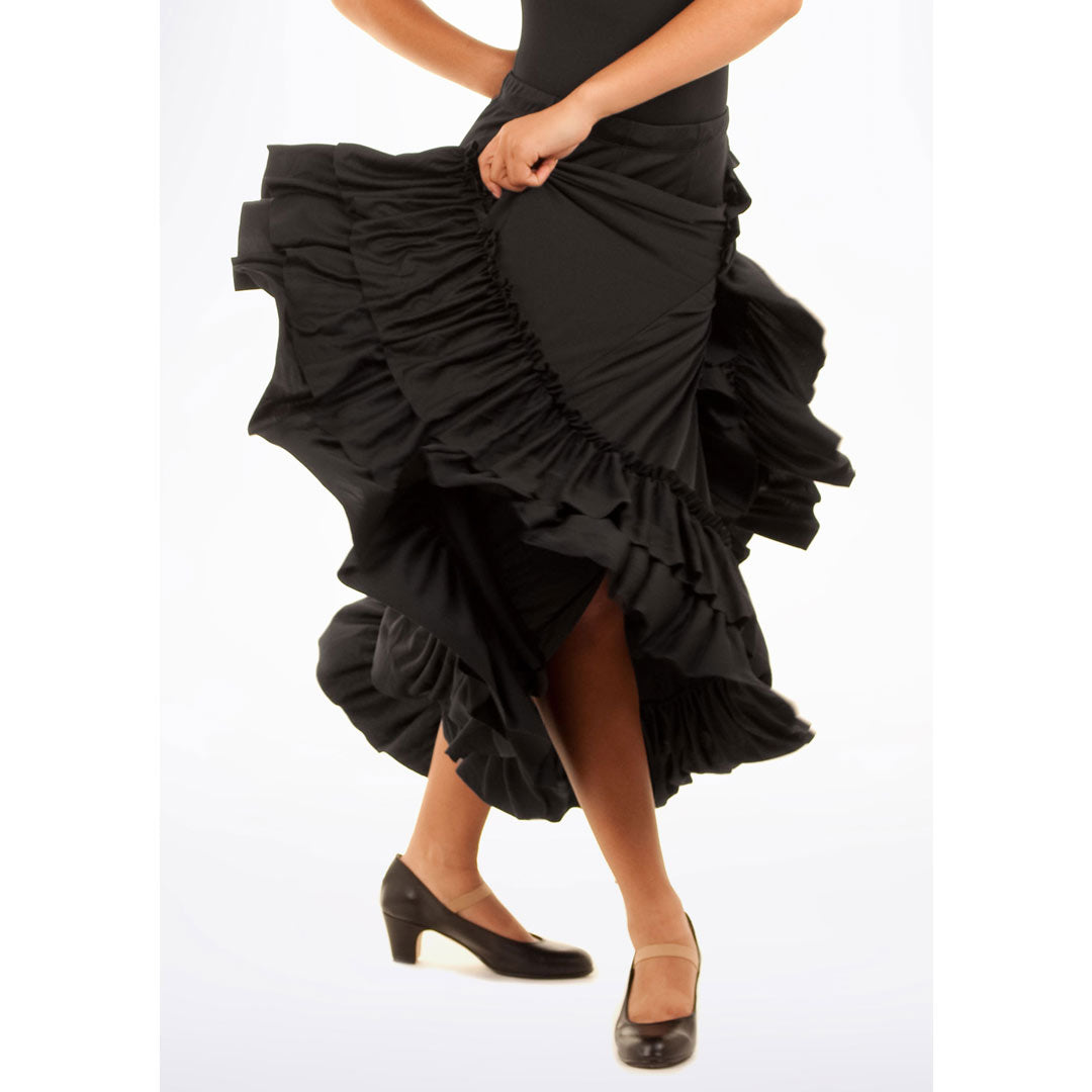 Fousta Xorou Flamenco Gynaikeia Capezio FLM101 Black Mat Zoom MelizDanceShop