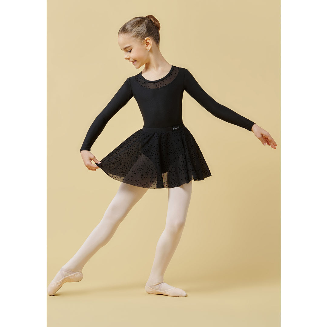 Fousta Xorou Mpaletou Paidiki GrandPrix Dash Flocked Mesh Tulle Black MelizDanceShop