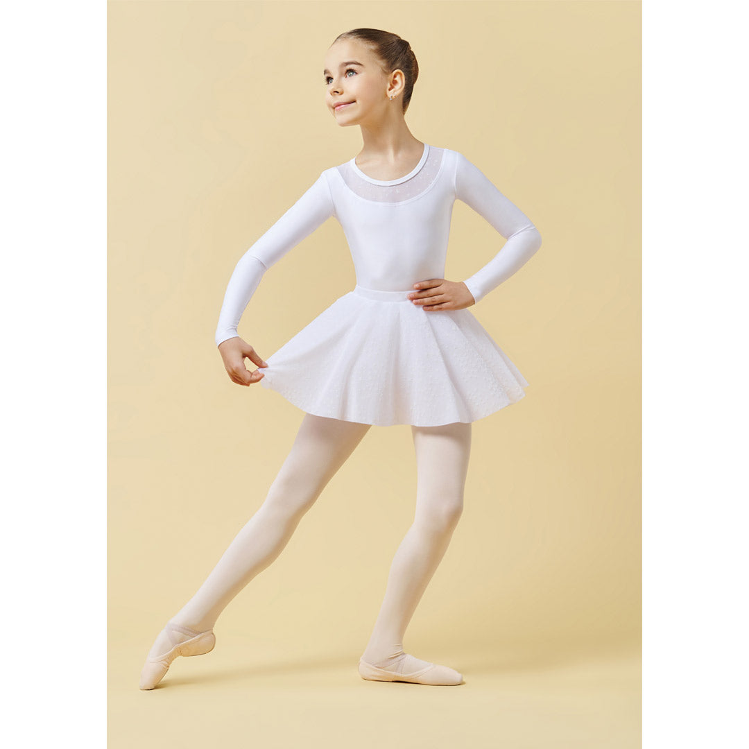 Fousta Xorou Mpaletou Paidiki GrandPrix Dash Flocked Mesh Tulle White MelizDanceShop