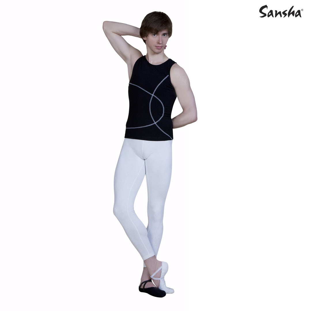 Kolan Mpaletou Andriko Sansha Samuel H0151MN Men's Footless Tights Matte Nylon Spandex White MelizDanceShop