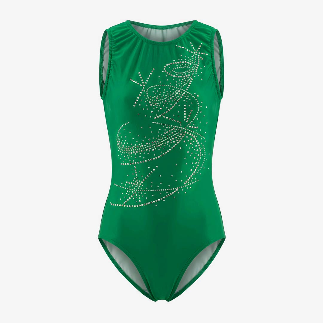 Koramki Enorganis Gymnastikis Agonistiko Refresh Galaxy Twist Leotard Lycra Green MelizDanceShop