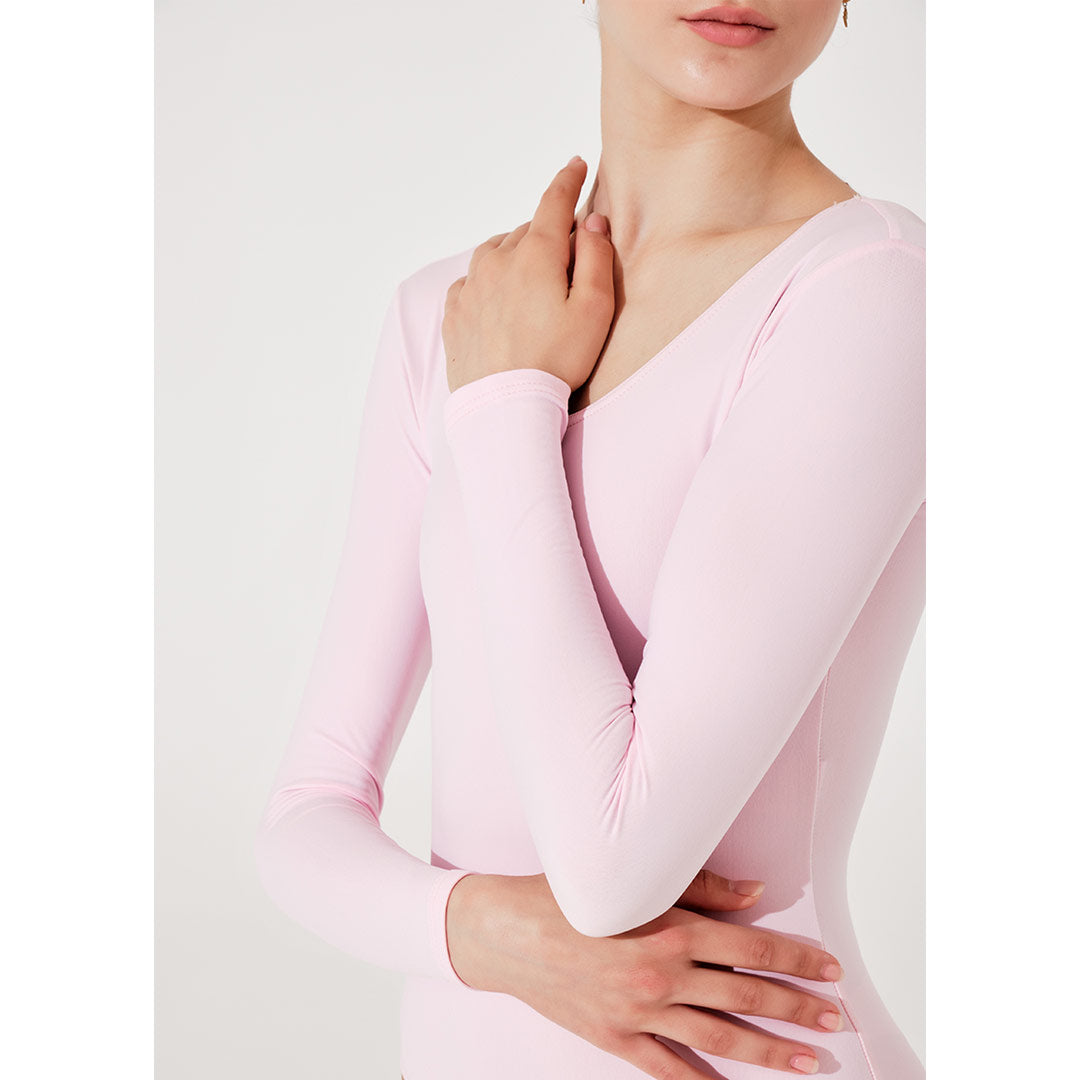 Kormaki Mpaletou Makri Maniki Gynaikeio Grihko Alina Long Sleeve Leotard Pink MelizDanceShop