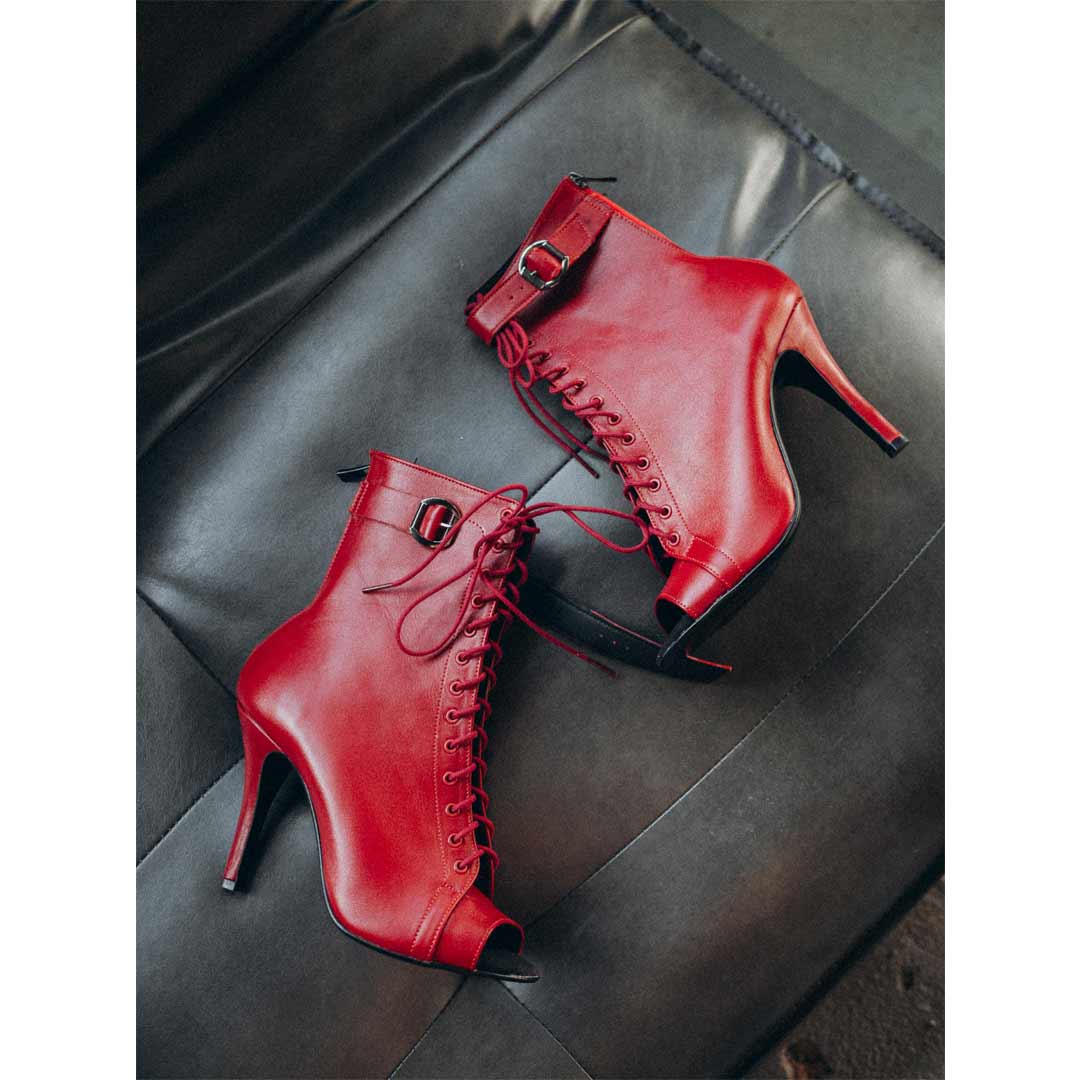 Mpotakia Xorou High Heels Akces Julia Dance Boots Heels Leather Cherry Floor 2 MelizDanceShop