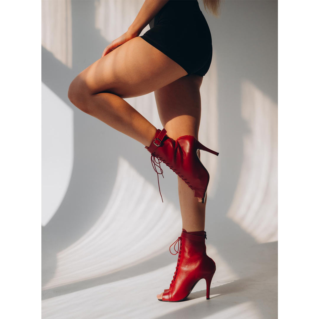 Mpotakia Xorou High Heels Akces Julia Dance Boots Heels Leather Cherry MelizDanceShop