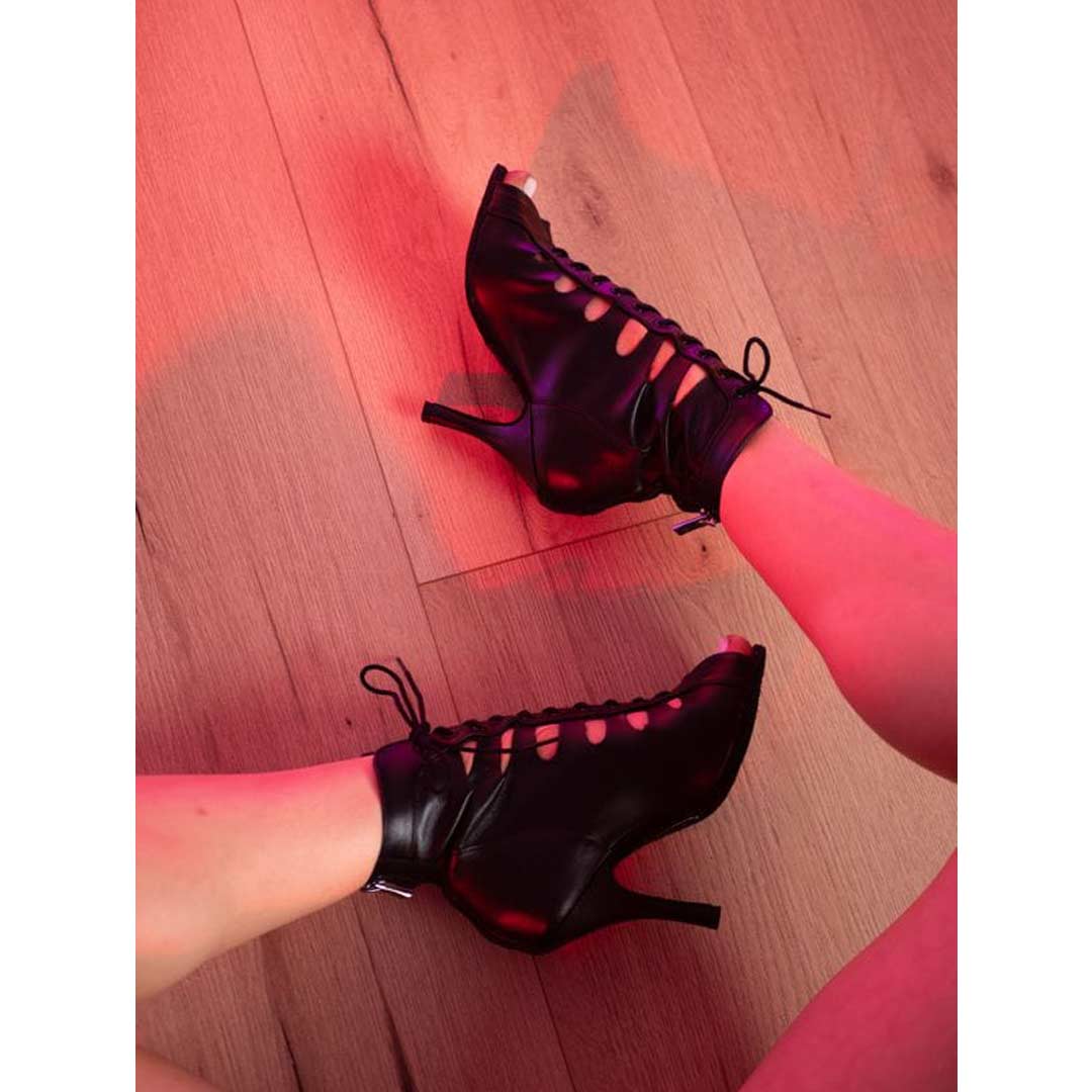 Mpotakia Xorou High Heels Akces Keytin Dance Boots Leather Black Pair MelizDanceShop