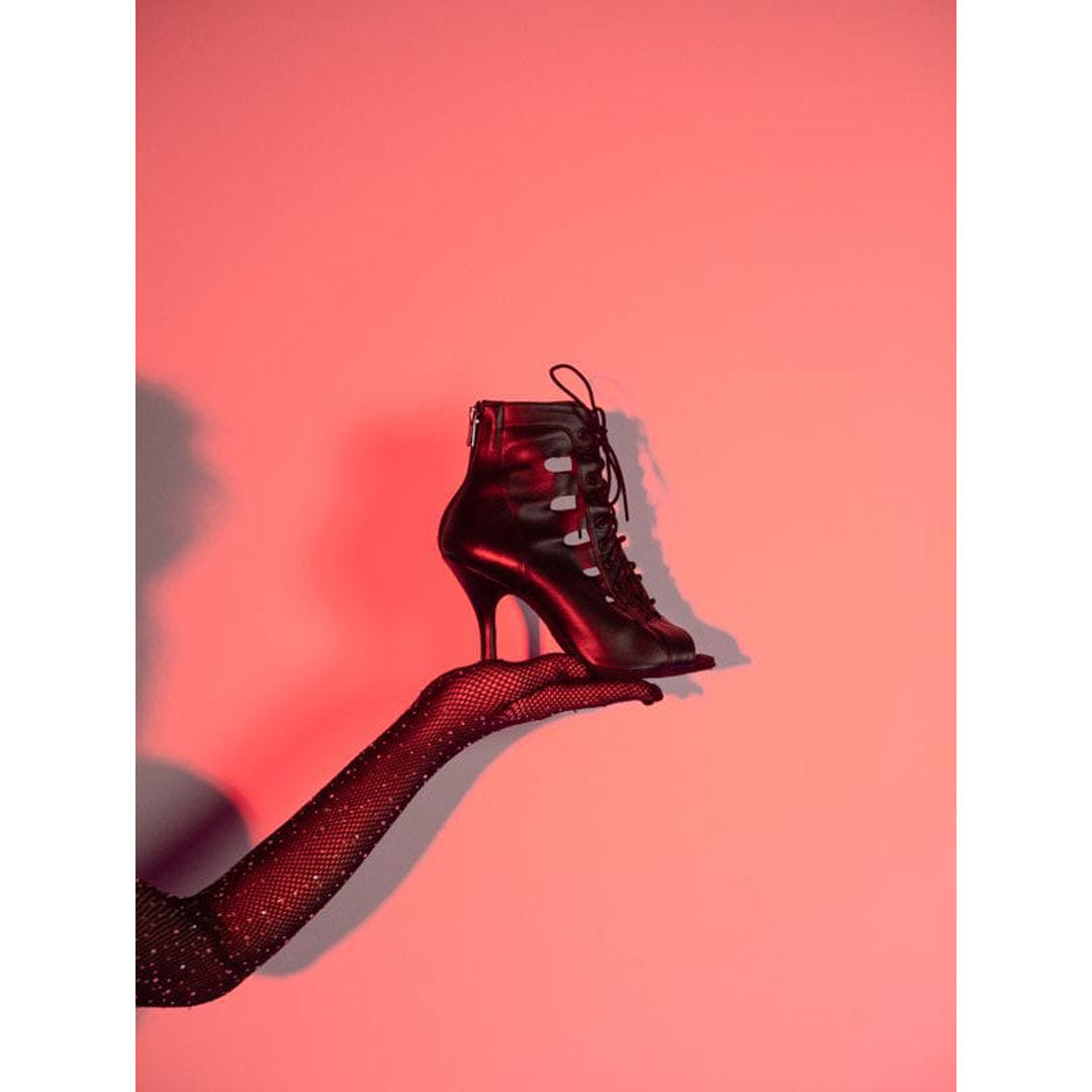 Mpotakia Xorou High Heels Akces Keytin Dance Boots Leather Black Profile MelizDanceShop