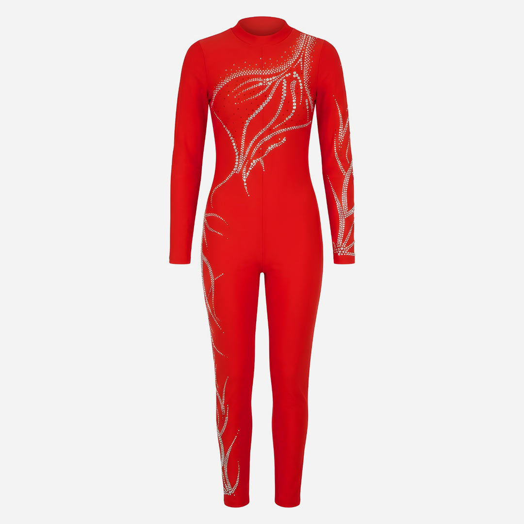 Olosomi Forma Aerial Pania Refresh Crimson Heat Catsuit Aerial Silk Unitard Long Sleeve Lycra Red MelizDanceShop
