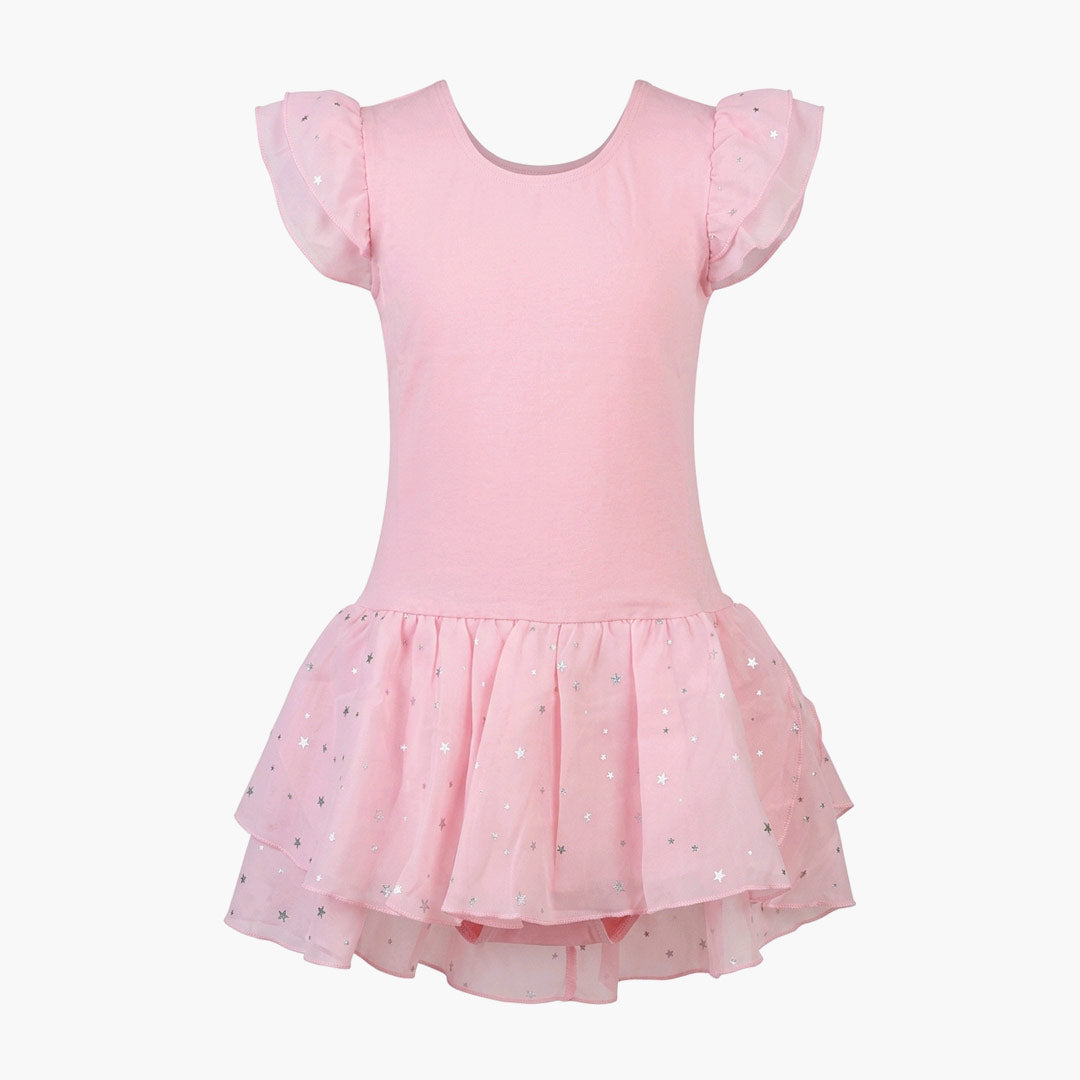 Paidiko Kormaki Xorou Me Fousta Konto Maniki Maniki GradBallet Short Sleeve Leotard With Skirt and Foils PetalPink 2 MelizDanceShop