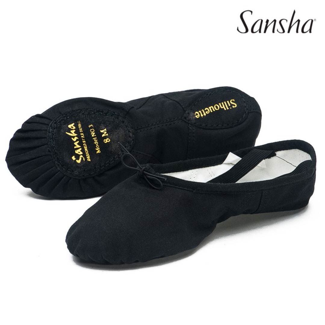 Papoutsia Mpaletou Malaka Gynaikeia Andrika Sansha Silhouette Split Sole Canvas Black MelizDanceShop