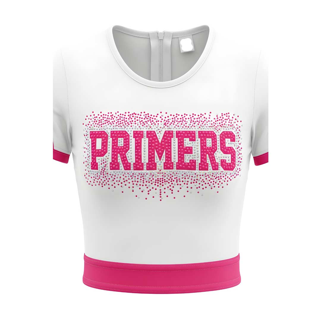 Stoli Mazoretas Agonistiki Refresh Primers Uniform White Hot Pink Zoom Top MelizDanceShop