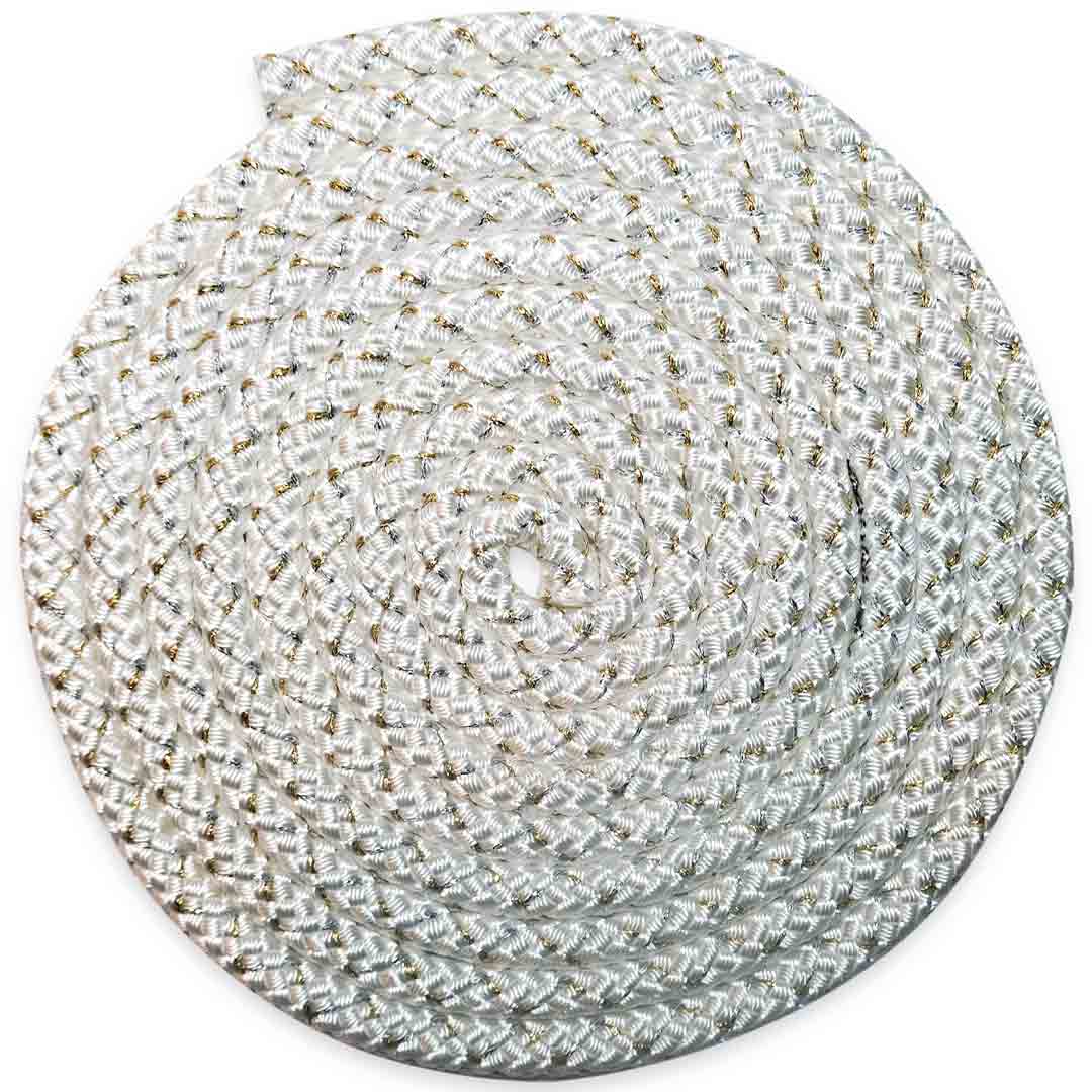 Sxoinaki Rythmikis Gymnastikis Agonistiko Pastorelli New Orleans Metallic Rope FIG 00121 White Gold Silver Threads MelizDanceShop