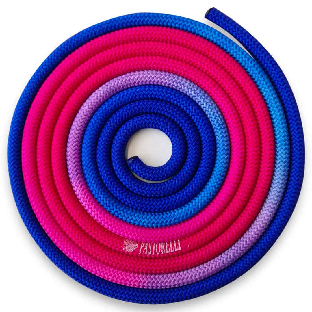 Sxoinaki Rythmikis Gymnastikis Polixromo Agonistiko Pastorelli New Orleans Multicolor Rope FIG 00100 Blue Fuchsia Magenta MelizDanceShop