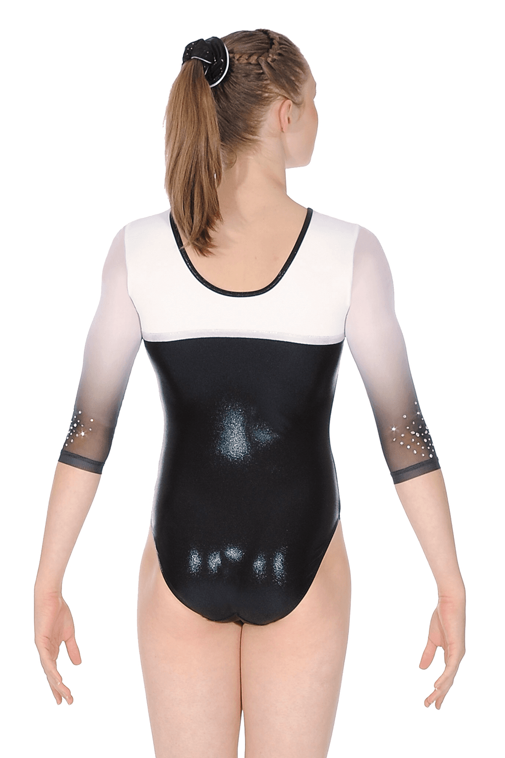 Kormaki Enorganis Gymnastikis Gynaikeio Paidiko TheZone Finesse 3/4 Maniki Me Strass Dixrwmo Ombre Diafano Maniki Black Back MelizDanceShop