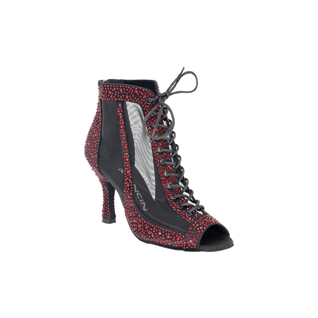 Mpotakia Xorou Gynaikeia Dancin DB43-085-510 Black with Red Strass Front MelizDanceShop