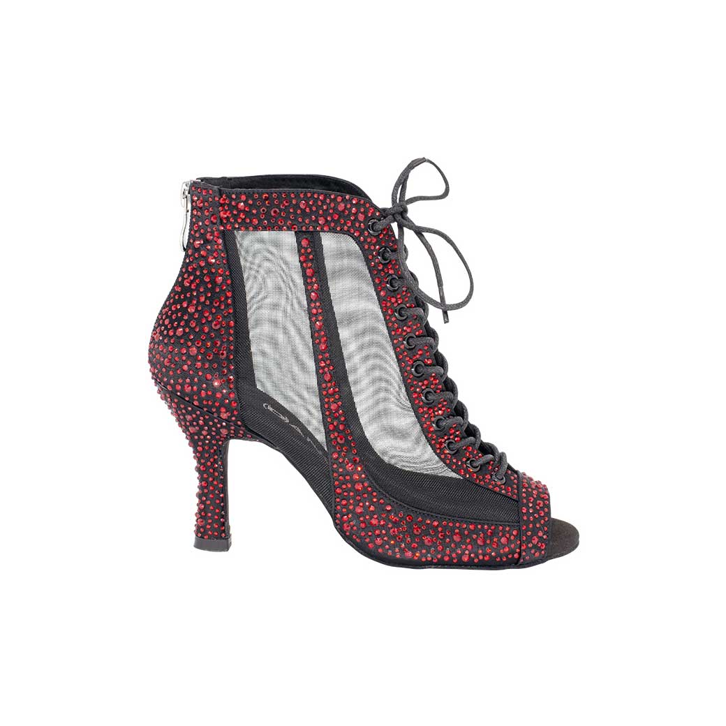 Mpotakia Xorou Gynaikeia Dancin DB43-085-510 Black with Red Strass MelizDanceShop