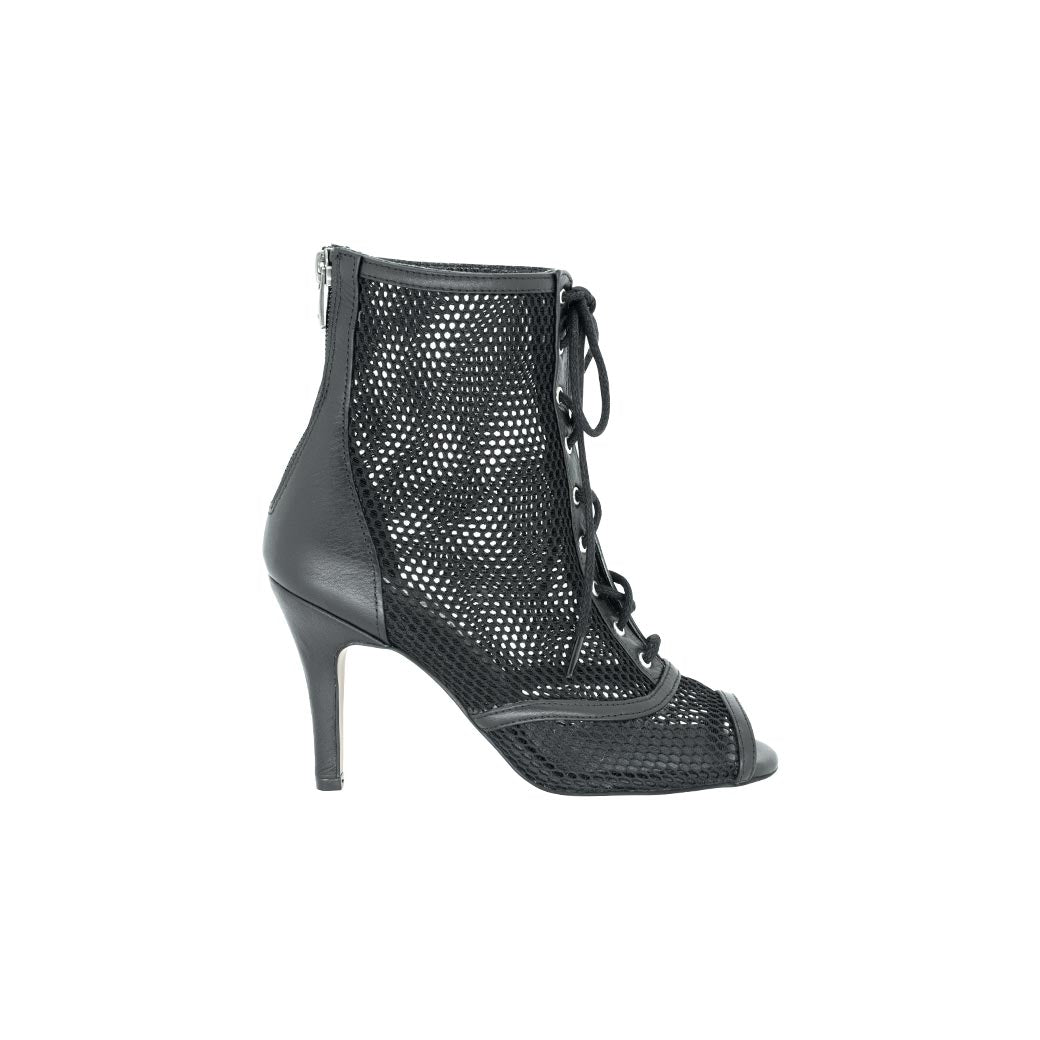 Mpotakia Xorou Gynaikeia Dancin SB04-080-510 Black Net Black Leather MelizDanceShop