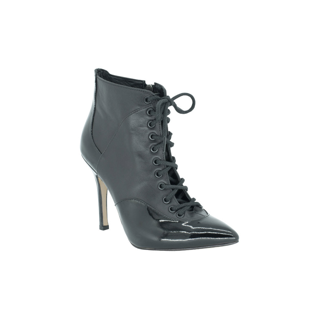 Mpotakia Xorou Gynaikeia Dancin SB51-110-510 Leather Mat Black with Patent Black Front MelizDanceShop