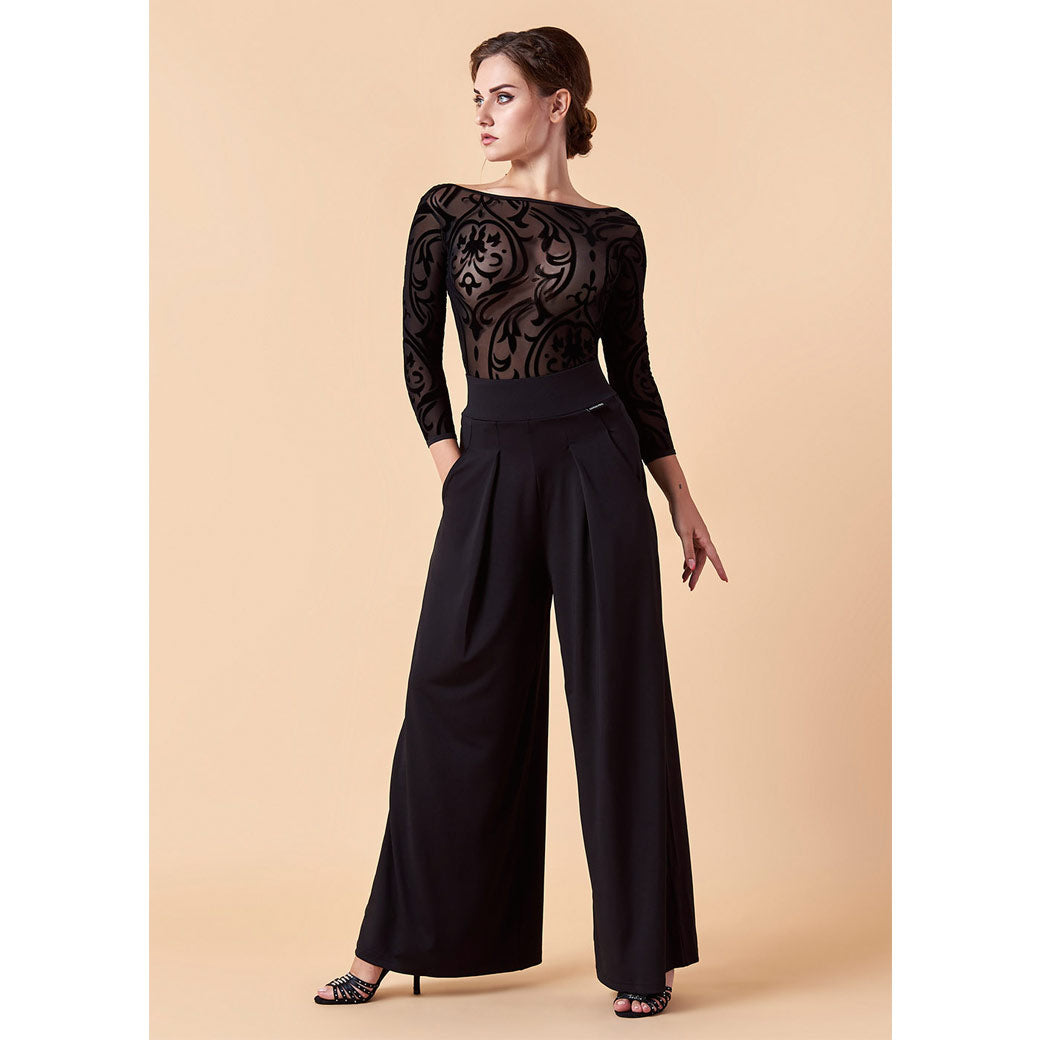 Pantelona gynaikeia Xorou Latin Grand Prix Palazzo Black MelizDanceShop