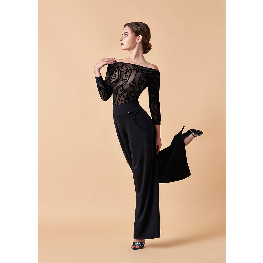 Pantelona gynaikeia Xorou Latin Grand Prix Palazzo Black Movement MelizDanceShop