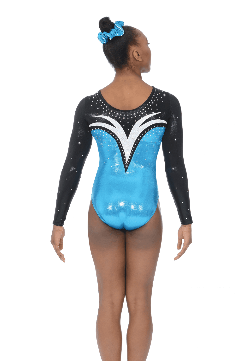 Kormaki Rythmikis Enorganis Gymnastikis The Zone Athena 3/4 Maniki Metalliki Iridizousa Me Strass Lycra Kingfisher Back MelizDanceShop