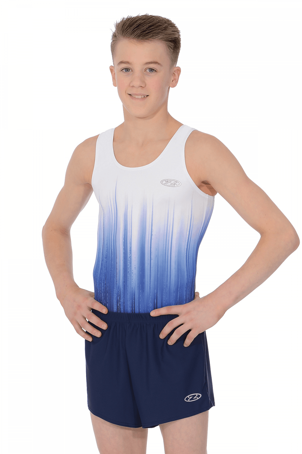 Kormaki Enorganis Gymnastikis Agoritstiko Andriko TheZone Ignite Biketard White Blue MelizDanceShop