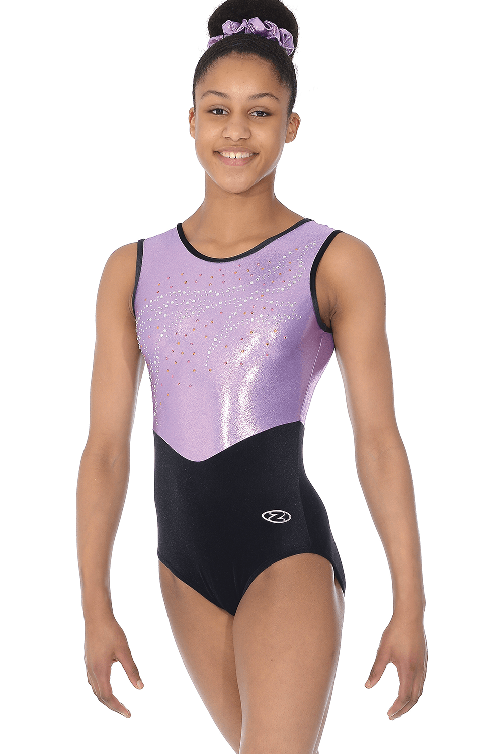 Kormaki Rythmikis Enorganis Gymnastikis The Zone Selina Me Strass Lila Metalliki Iridizousa Lycra Elastiko Beloudo MelizDanceShop