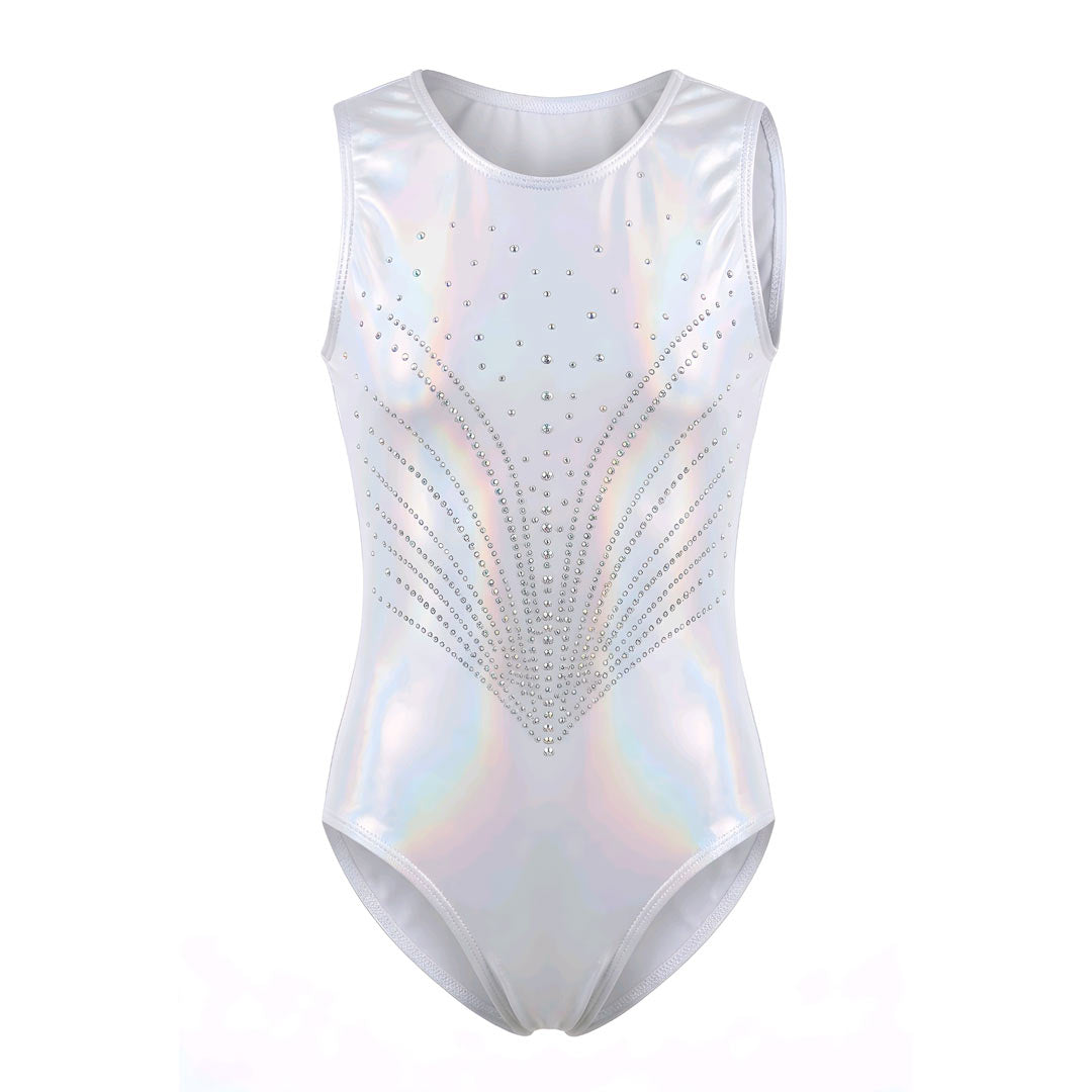 Agonistiko Kormaki Enorganis Gymnastikis Refresh Armour Leotard Lycra White Oil MelizDanceShop