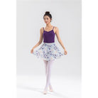 Fousta Mpaletou Gynaikeia Floral Dux Dance 4CXH Women Fashion Ballet Skirt Wrap Around Chiffon White with Purple Fowers MelizDanceShop