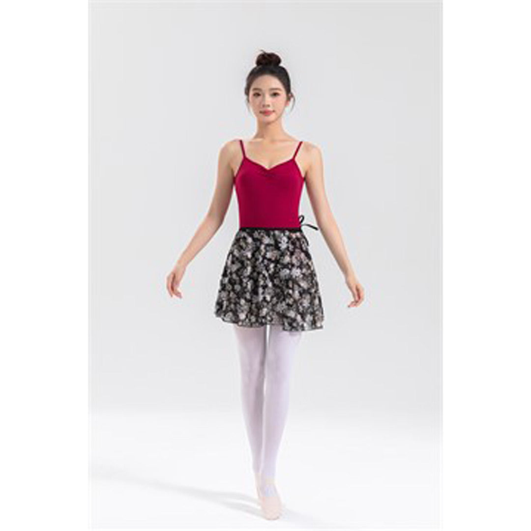 Fousta Mpaletou Gynaikeia Floral Dux 4AXH Women Fashion Ballet Skirt Wrap Around Chiffon Black White with Flowers MelizDanceShop