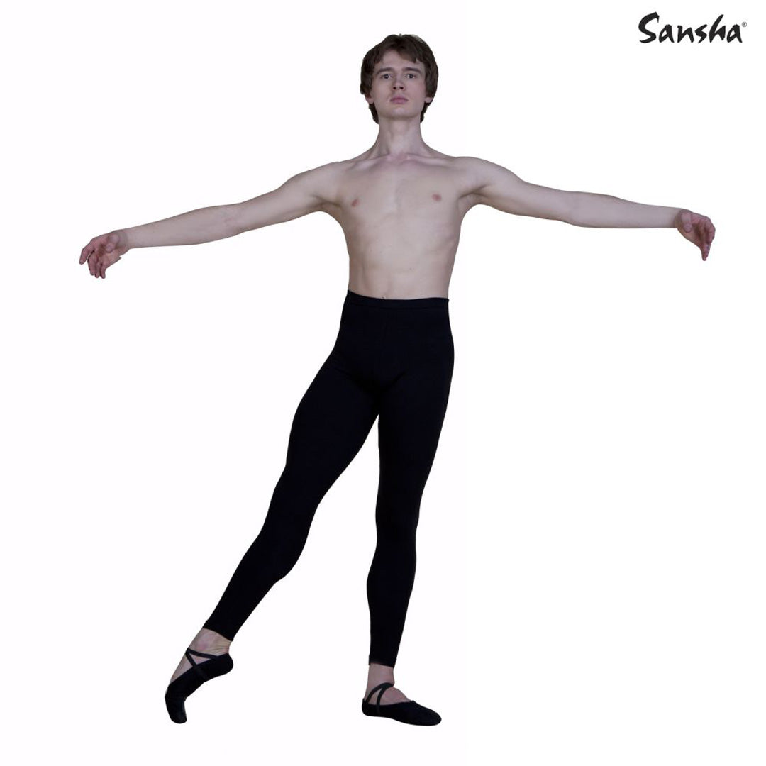 Kolan Mpaletou Andriko Sansha Samuel H0151SN Men's Footless Tights Shiny Nylon Spandex Black MelizDanceShop