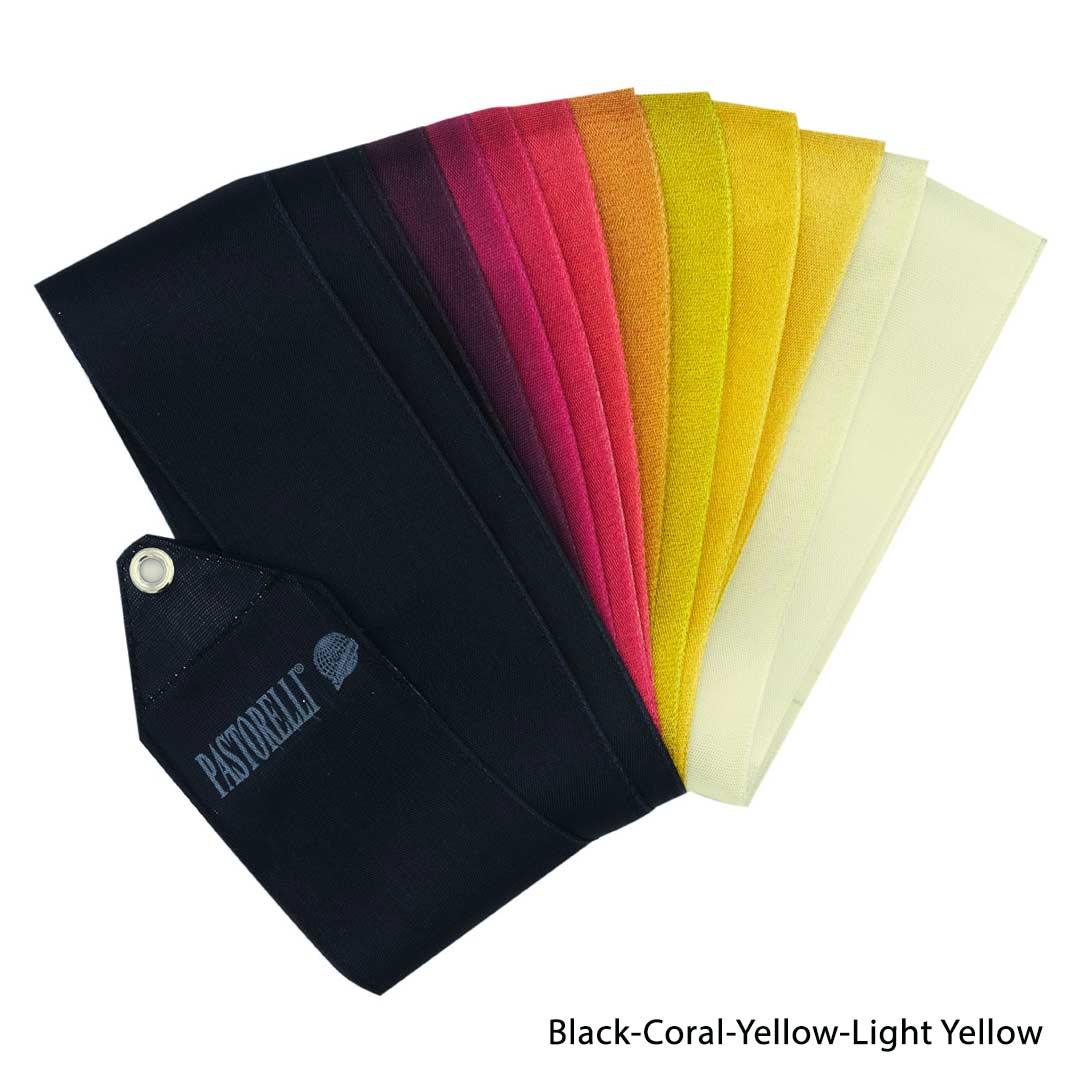 Kordela Rythmikis Gymnastikis Polixromi Agonistiki Pastorelli Arche Platinum 5m FIG 00055 Black Coral Yellow LightYellow MelizDanceShop