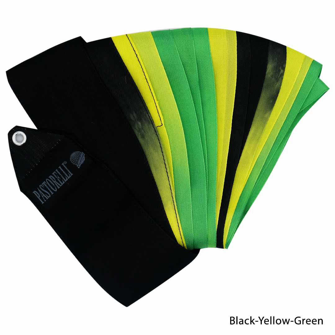 Kordela Rythmikis Gymnastikis Polixrwmi Agonostiki Pastorelli Shaded 5m FIG 00055 Black Yellow Green MelizDanceShop