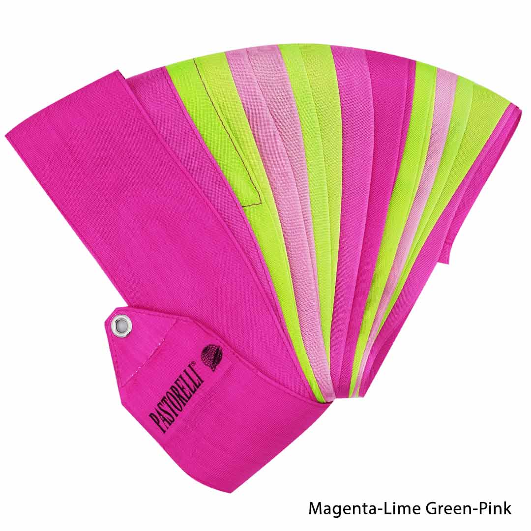 Kordela Rythmikis Gymnastikis Polixrwmi Agonostiki Pastorelli Shaded 5m FIG 00055 Magenta LimeGreen Pink MelizDanceShop