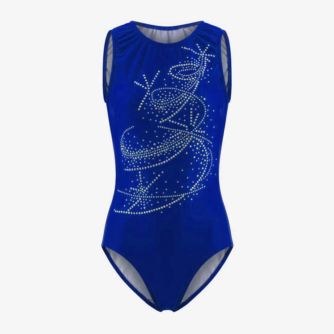 Koramki Enorganis Gymnastikis Agonistiko Refresh Galaxy Twist Leotard Lycra Royal Blue MelizDanceShop