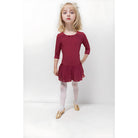 Paidiko Kormaki Xorou Me Fousta 3/4 Maniki GoDance Trouakar Sleeve Leotard With Skirt Burgundy MelizDanceShop