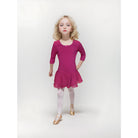 Paidiko Kormaki Xorou Me Fousta 3/4 Maniki GoDance Trouakar Sleeve Leotard With Skirt Fuchsia MelizDanceShop