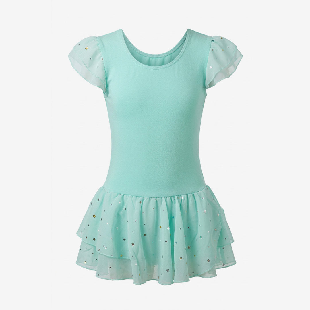 Paidiko Kormaki Xorou Me Fousta Konto Maniki Maniki GradBallet Short Sleeve Leotard With Skirt and Foils Mint  MelizDanceShop