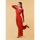 Pantelona Xorou Gynaikeia GrandPrix Palazzo Ballroom Pants Red MelizDanceShop