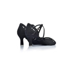 Papoutsia Xorou Latin Gynaikeia Dancin 7091-060-550 Peep Toe Black Glitter Back MelizDanceShop