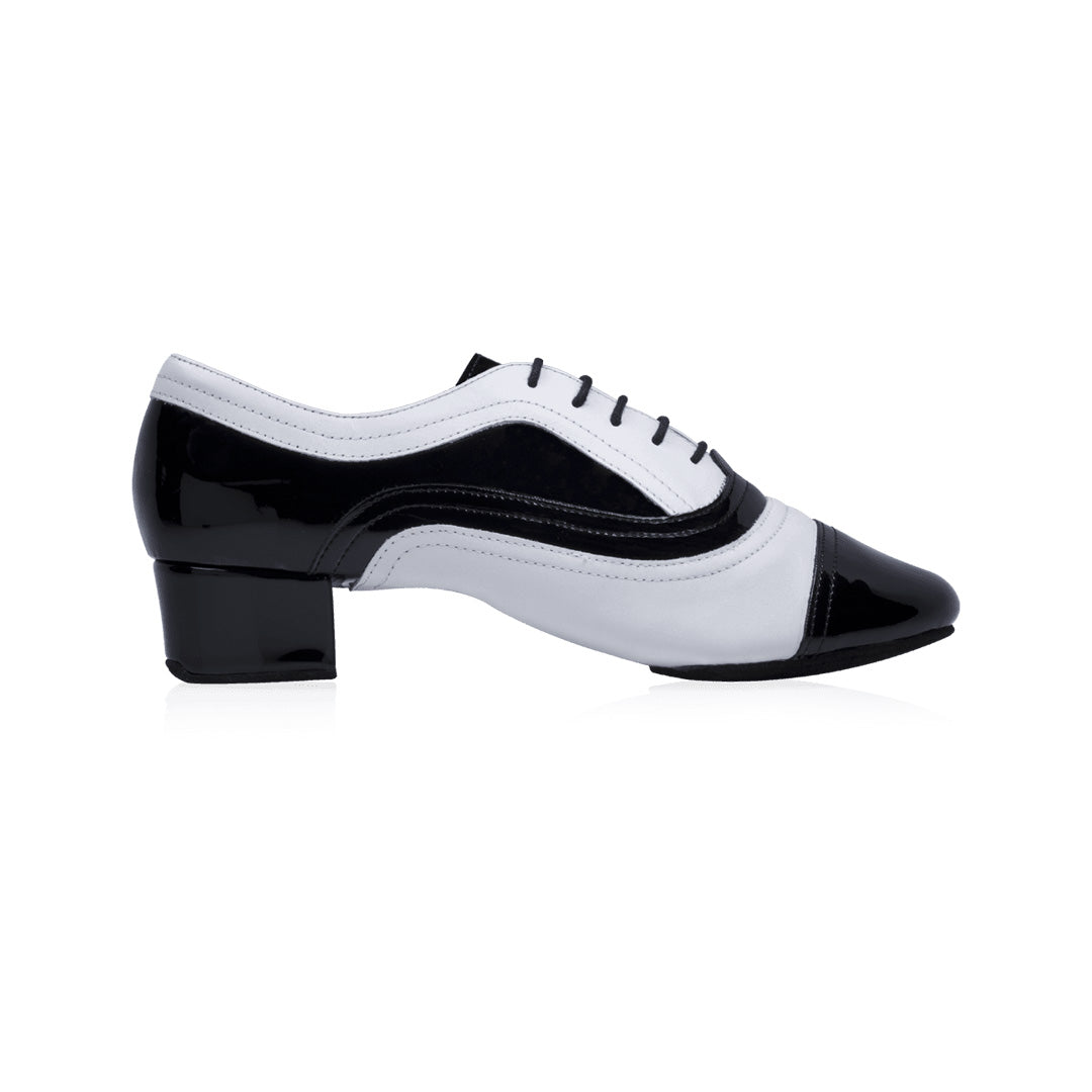 Papoutsia Xorou Latin Andrika Xeiropoihta RayRose Rafael 319 Black Patent White Leather Profile MelizDanceShop