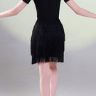 Sortsaki Fousta Xorou Latin Me Krossia GP 9966 Fringes Skirt Black Back MelizDanceShop