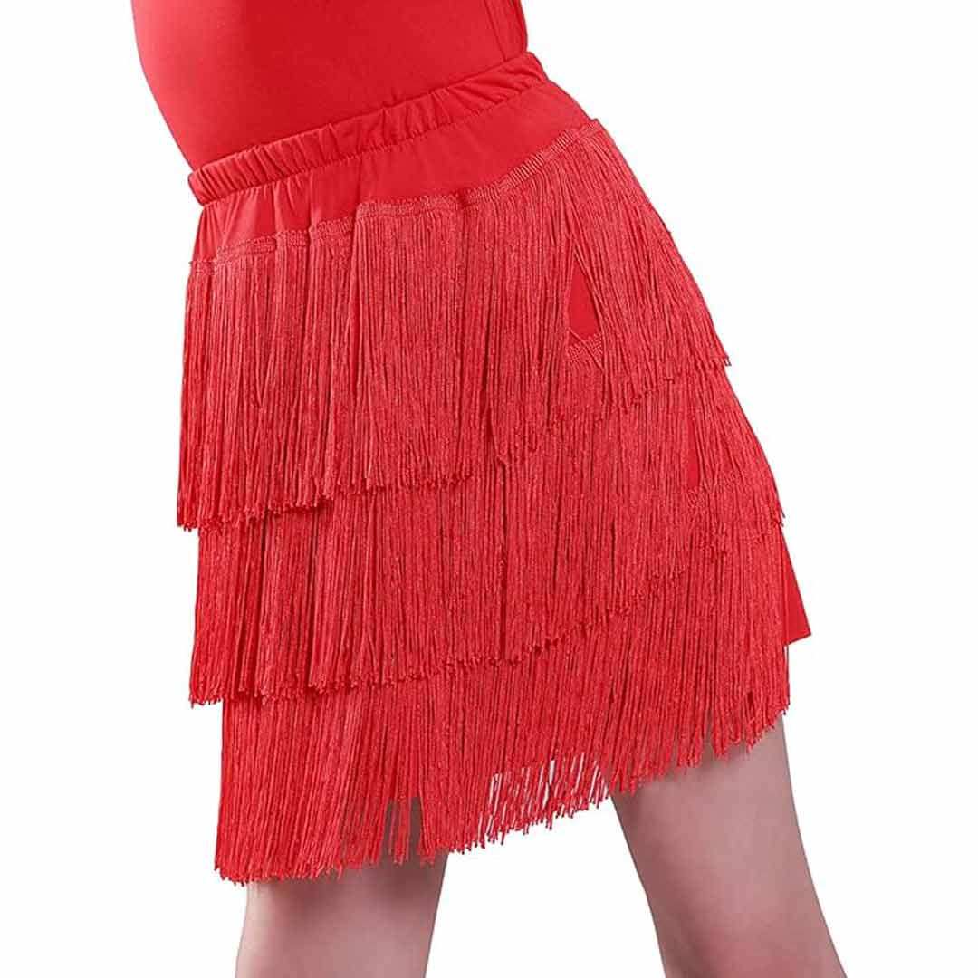 Sortsaki Fousta Xorou Latin Me Krossia GP 9966 Fringes Skirt Red MelizDanceShop