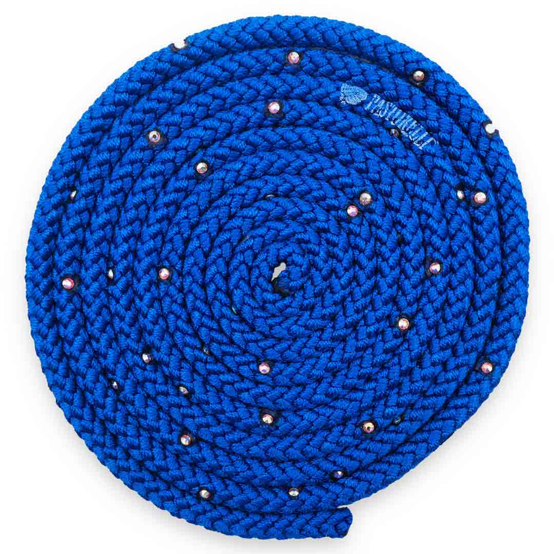 Sxoinaki Rythmikis Gymnastikis Monoxromo Me Strass Agonistiko Pastorelli Patrasso Monochromatic Rope with Swarovski Rhinestones FIG 02403 Blue MelizDanceShop